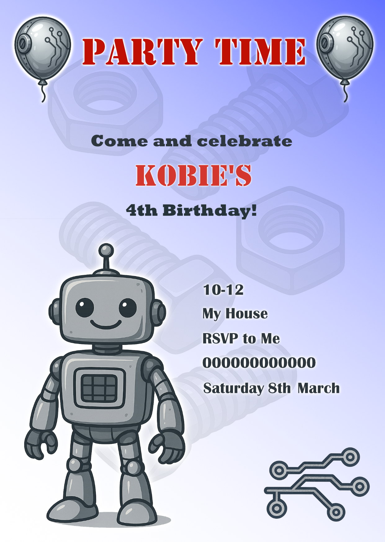 Personalised Robot Birthday Invitations From £19.90