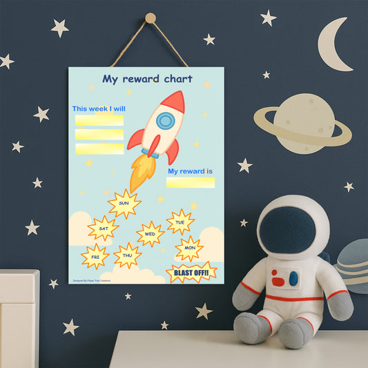 Rocket Reward Chart for Kids - Reusable A4 Whiteboard Tracker