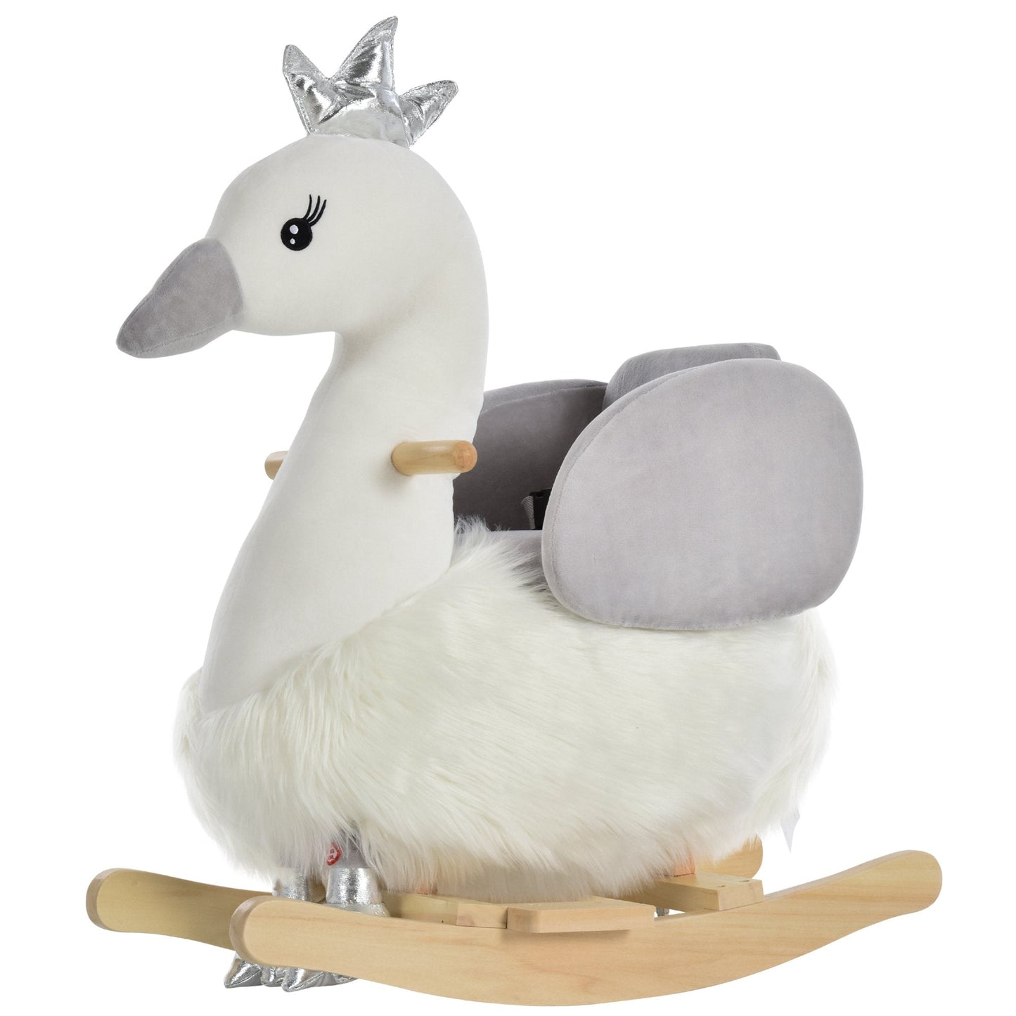 Plush Swan Rocking Ride-On Toy with Sound – White & Grey