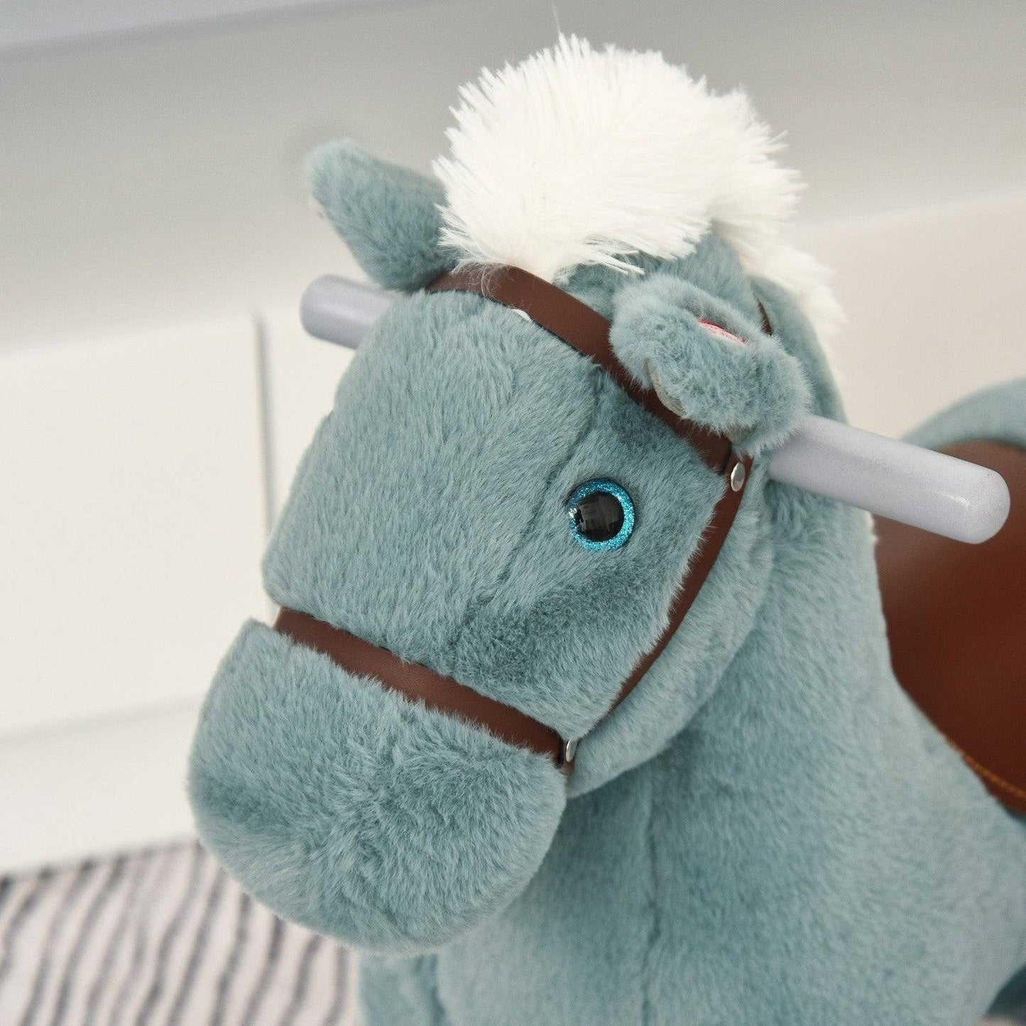 Plush Blue Rocking Horse with Sounds & Toy Bear (18–36 Months