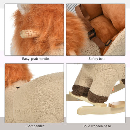 Plush Lion Rocking Horse Ride-On Toy with Sound & Safety Belt – HOMCOM