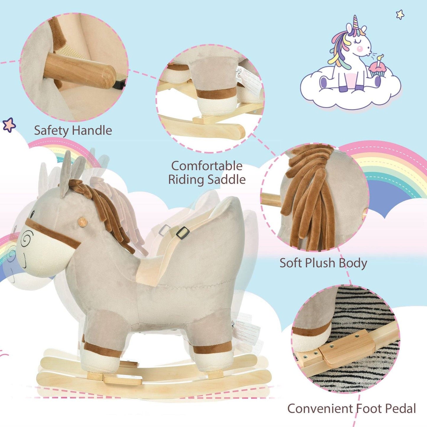 Grey Donkey Plush Rocking Ride-On Toy with Sound – HOMCOM