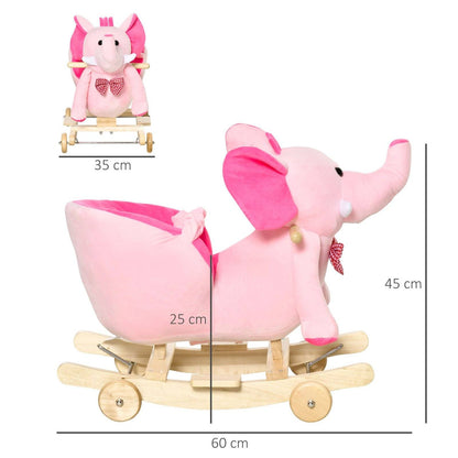 2-in-1 Plush Elephant Rocker with Wheels & 32 Songs – Pink