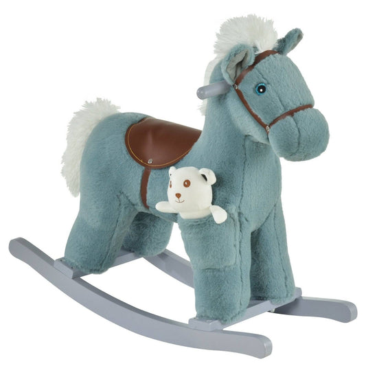 Plush Blue Rocking Horse with Sounds & Toy Bear (18–36 Months