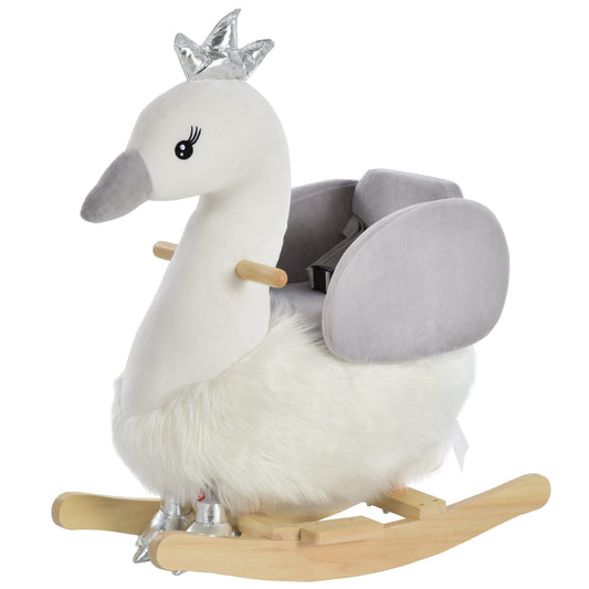 Plush Swan Rocking Ride-On Toy with Sound – White & Grey